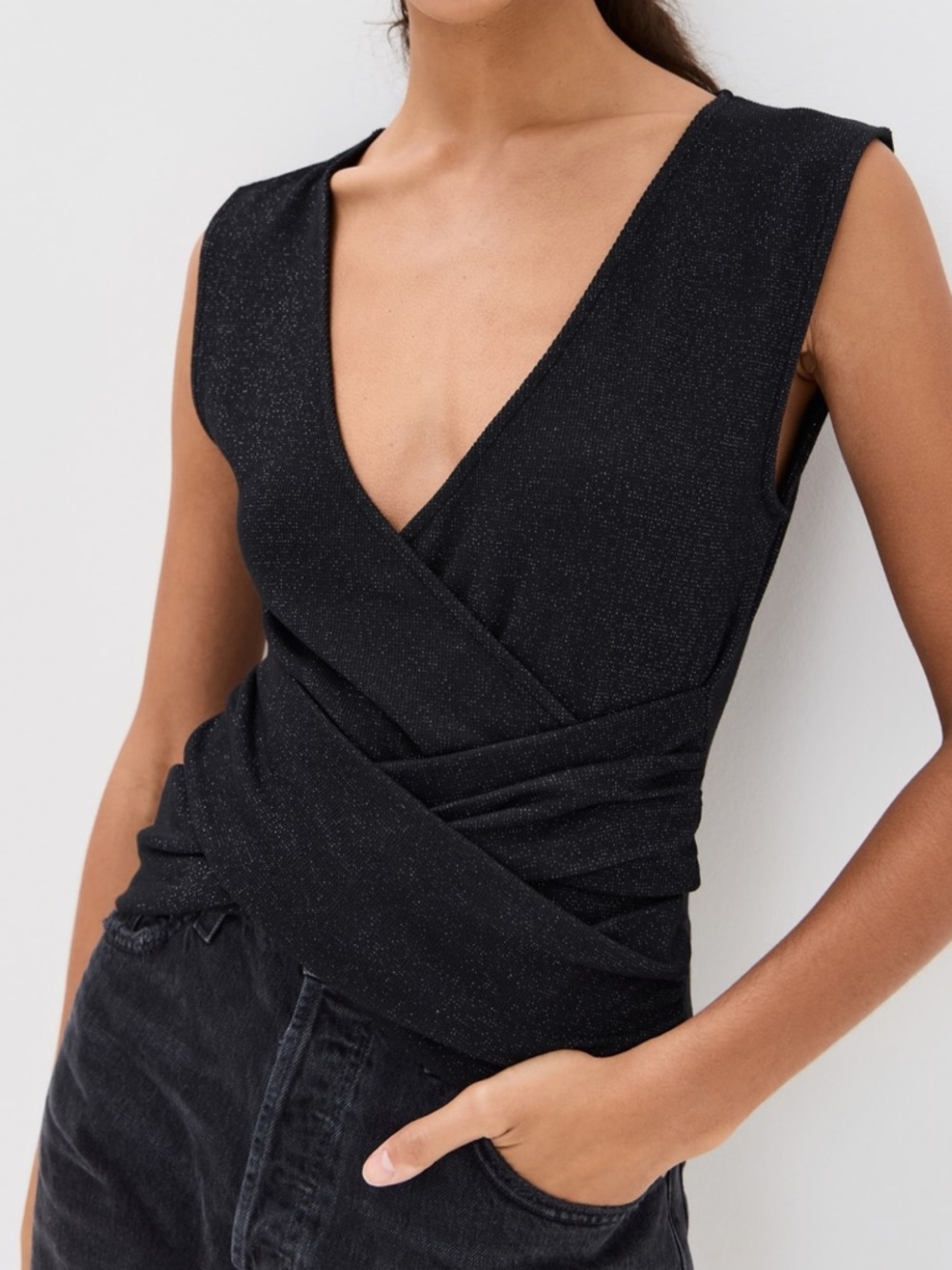 NWOT IRO Black Sleeveless Fizou Top with Surplice Neckline Size Large
